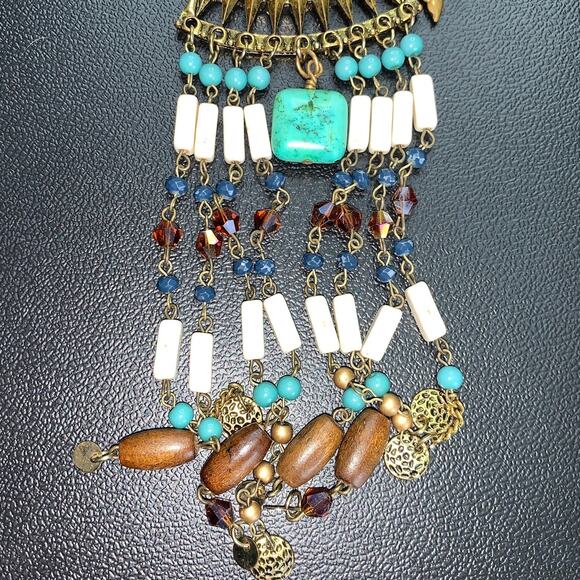 Handcrafted Necklace Path of the Spirit Walker – Turquoise & Tiger’s Eye 30" - Picture 4 of 9